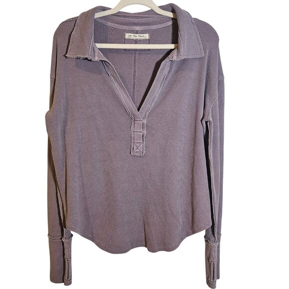 We The Free Waffle Knit Henley Top Medium Purple Loungecore Soft Grunge - Picture 2 of 11